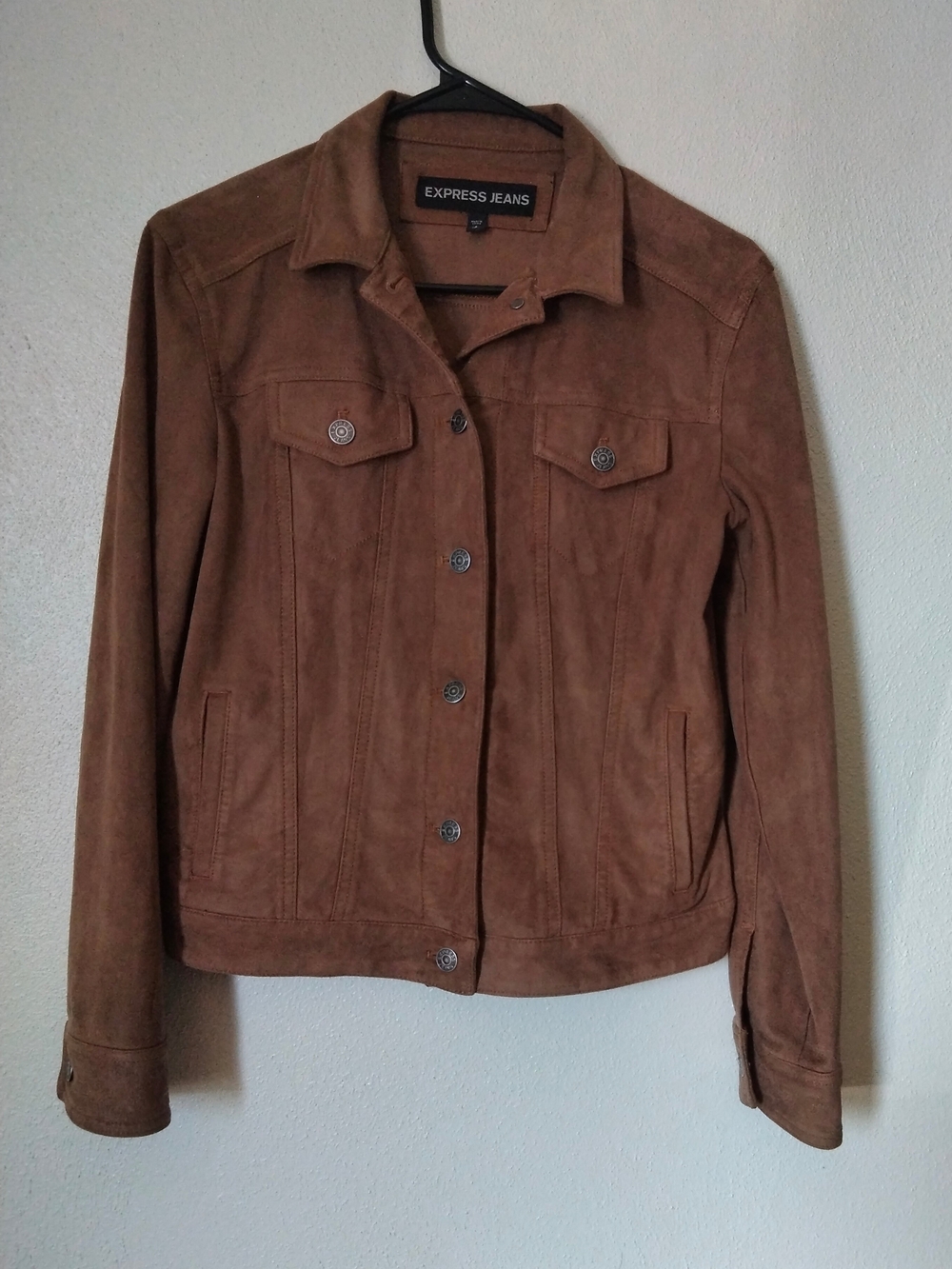 Express Jeans Brown Faux Suede Trucker Jean Jacket Size S/P